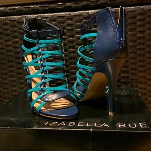 Izabella Rue Sz 8 Navy and Teal heeled Sandals